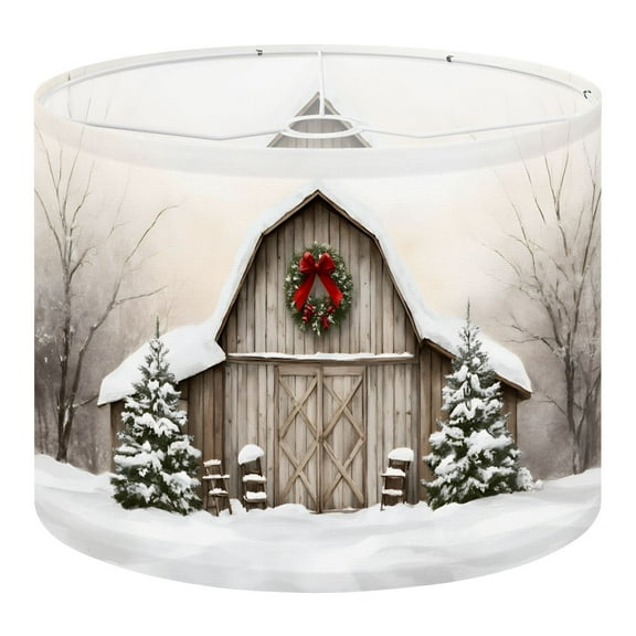 Linen Drum Lampshades Christmas Farmhouse Winter Wonderland Landscape Outdoor Holiday 13"x13"x10" Light Shade for Table Lamps Floor Lamps Drum Lamp Shades Lampshade Replacement Assembly Required
