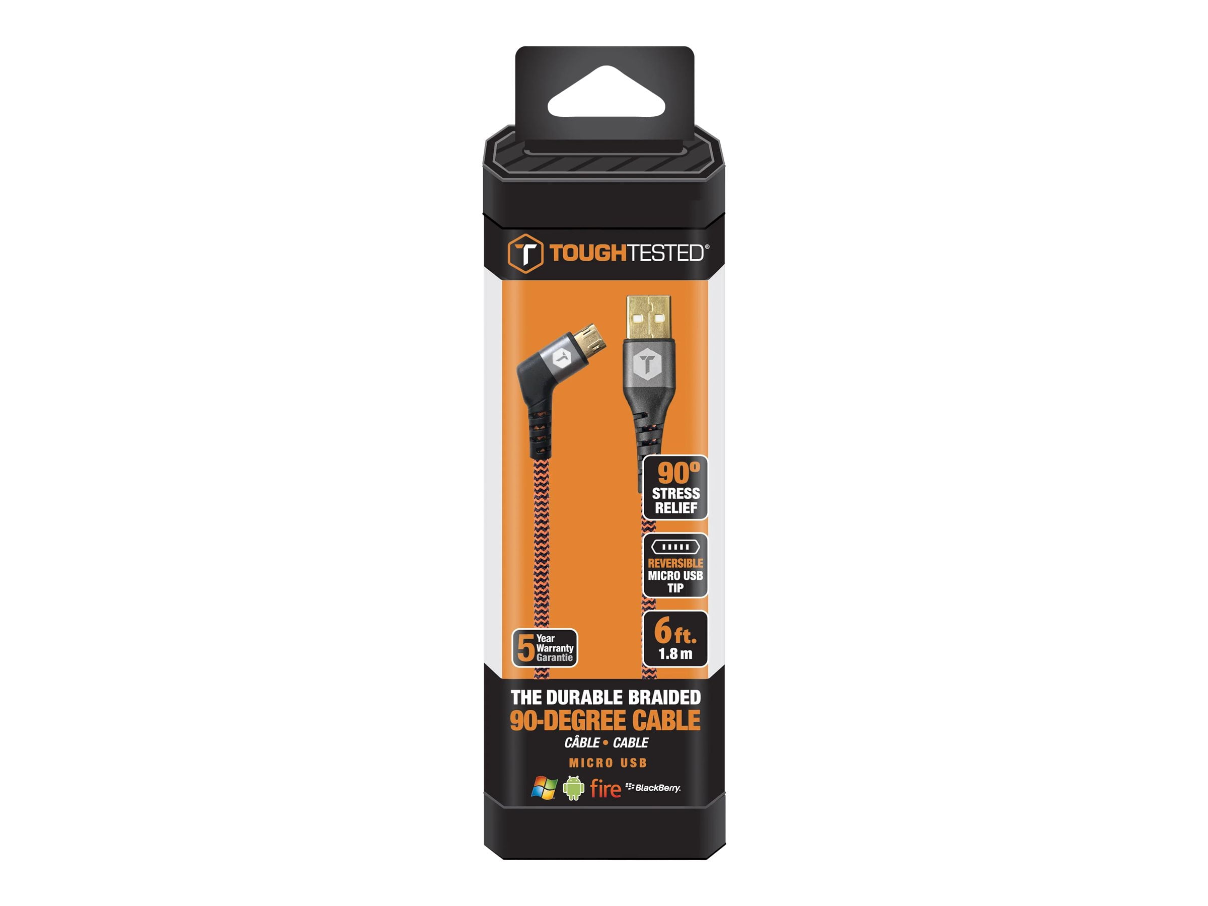 ToughTested TTFC690DM Orange 6ft Braided USB to Micro USB Charging Cable