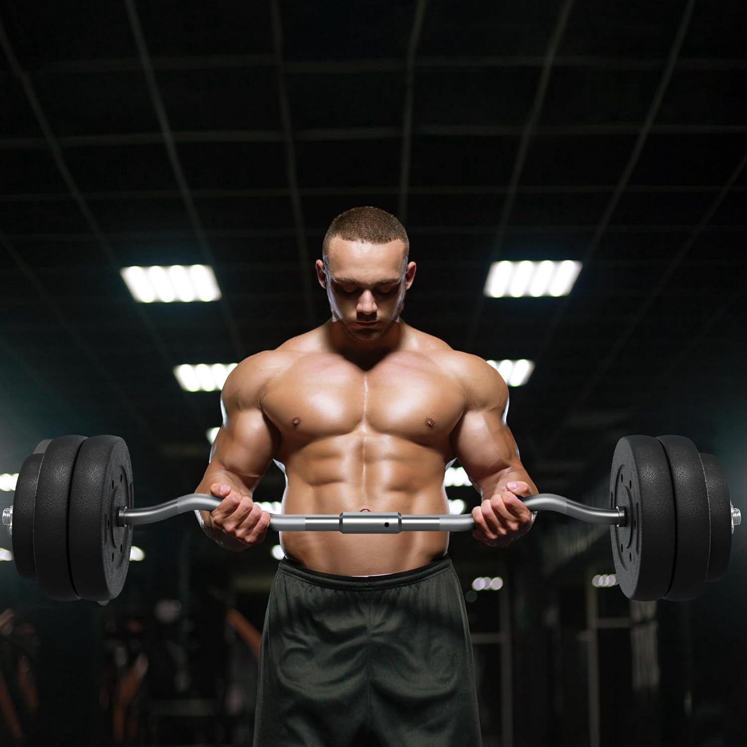 Librala Barbell Set Olympic Curl Bar Weights & 2 Olympic Barbell Clamps Strength Training Bars