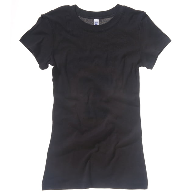 B&C Camiseta de manga corta con cuello redondo en canalé fino para chica/mujer (Negro)