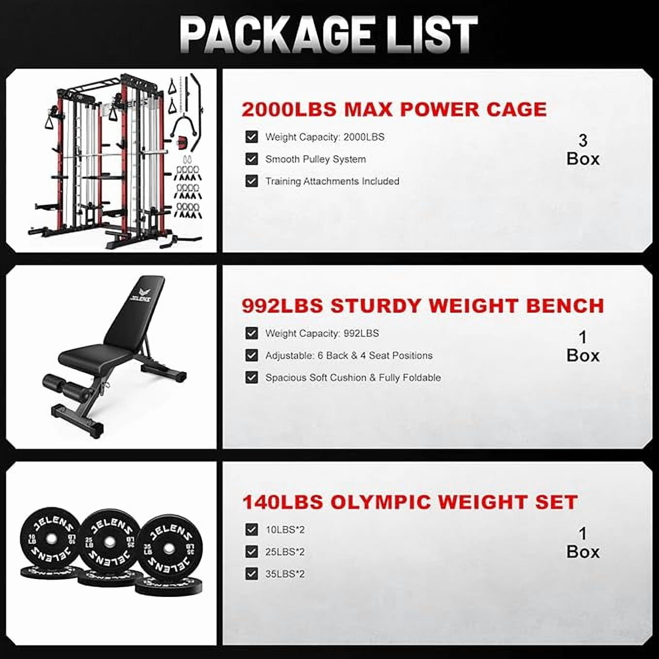 Smith Machine for Home Gym,2000LBS Multi-Function Power Cage with Cable Crossover System, Squat Rack with Smith Bar and More Attachment