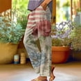 thumbnail image 2 of HEILAU Linen Pants for Women American Flag Independence Day 4th Of July Wide Leg Patriotic Elastic Waist Red White And Blue With Pockets Pants, 2 of 5