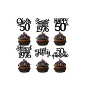50th Birthday Cupcake Toppers, Black Glitter, 12 Pack, Cheers to 50, Straight Outta 1976, Legend Since 1976, 50 & Awesome