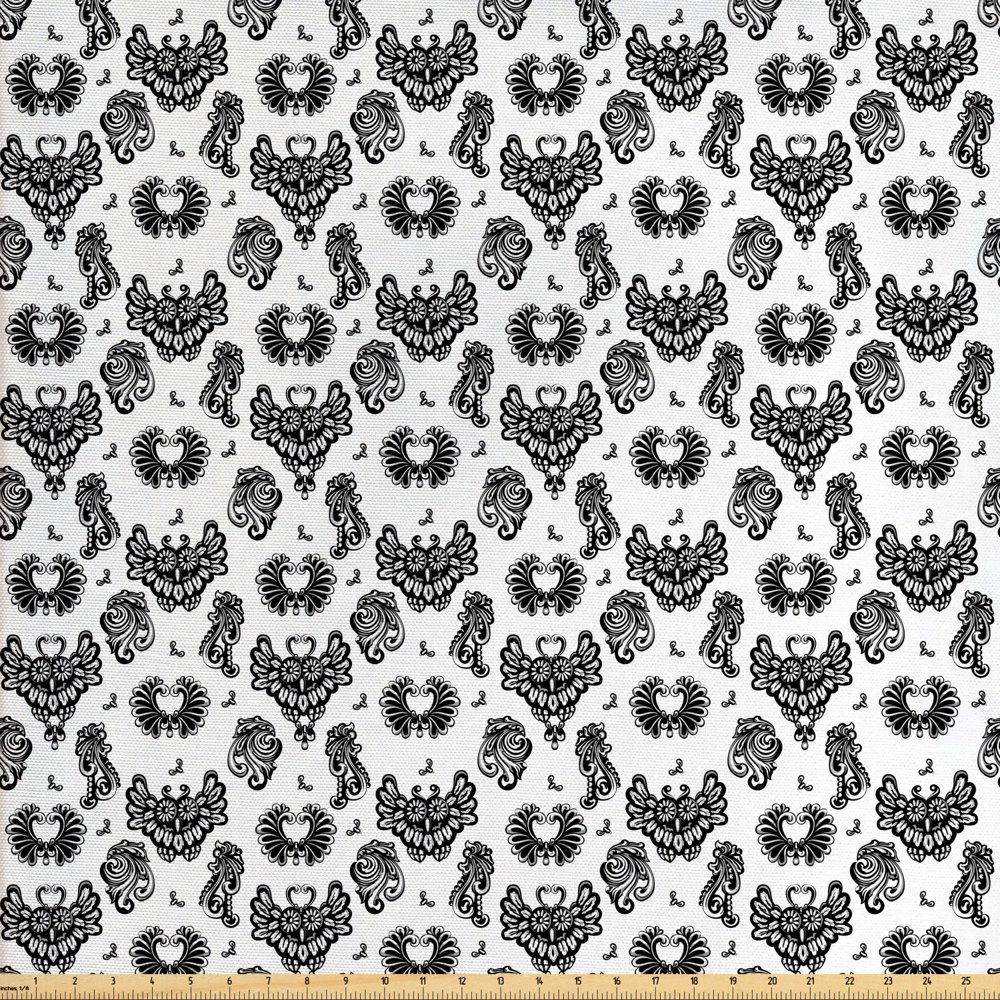 Gothic Fabric by The Yard, Victorian Floral Motifs and Owl Classical