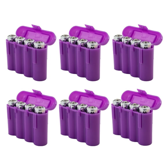 Six (6) EBC Battery AA AAA Purple Plastic Battery Storage Case Holder Box USA Ship