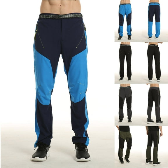 Fengqque Men's Color Blocked Lightweight Hiking Pants Breathable Quick Dry Fit Waterproof Camping Fishing Running Athletic Active Jogger Pant Navy 8(XL)