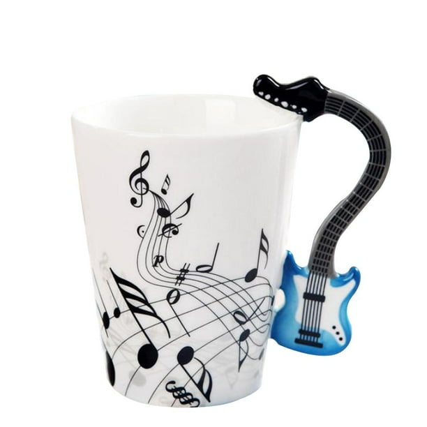 Taza de cerámica con asa de guitarra, ideal para amantes de la música, 400 ml Guitarra azul 1