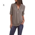 thumbnail image 1 of Camisa de blusa de manga larga con cremallera superior para mujer, paño informal con cuello en V, gris, S Sweethay AP002124-09, 1 of 3