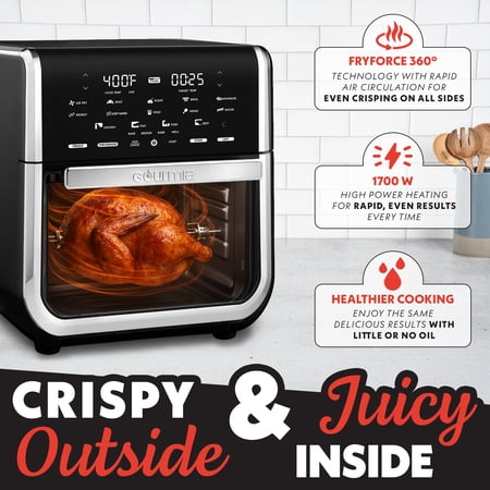 (FOOT BROKE UNUSED) Gourmia All-in-One 14-Quart Air Fryer, Oven, Rotisserie, Dehydrator with Temperature Probe, Stainless Steel
