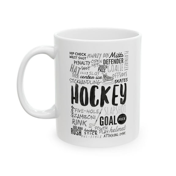 Hockey Word Art 11 oz Coffee Mug - Fun Gift for Sports Lovers White Ceramic