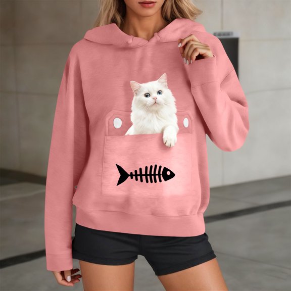 Sweatshirts for Women Long Sleeve Pocket Hooded Printed Sweatshirt,Womens Tops Plus Size Pink XXL