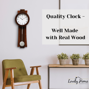 Pendulum Wall Clock Battery Operated - Quartz Wood Pendulum Clock - Silent, Modern Wooden Design, Decorative Wall Clock Pendulum for Living Room, Office, Kitchen & Home Dcor Gift