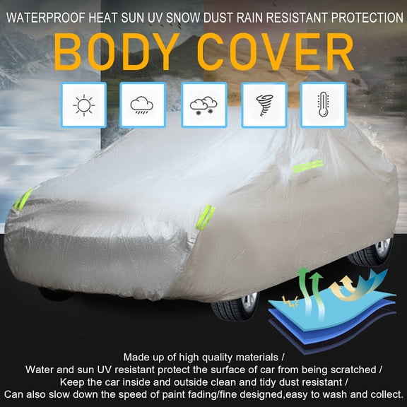 Liwarace Full Car Cover Outdoor Waterproof All Weather Protection Snow Dust Sun Resistant, Silver, Sedan XL