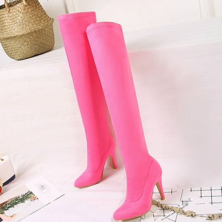 

eczipvz Womens Shoes Women s Autumn And Winter Candy Color Suede Stiletto Heels Slim And Tall Over The Womens High Boots That Tie in Front Boots for Women Hot Pink Size 9