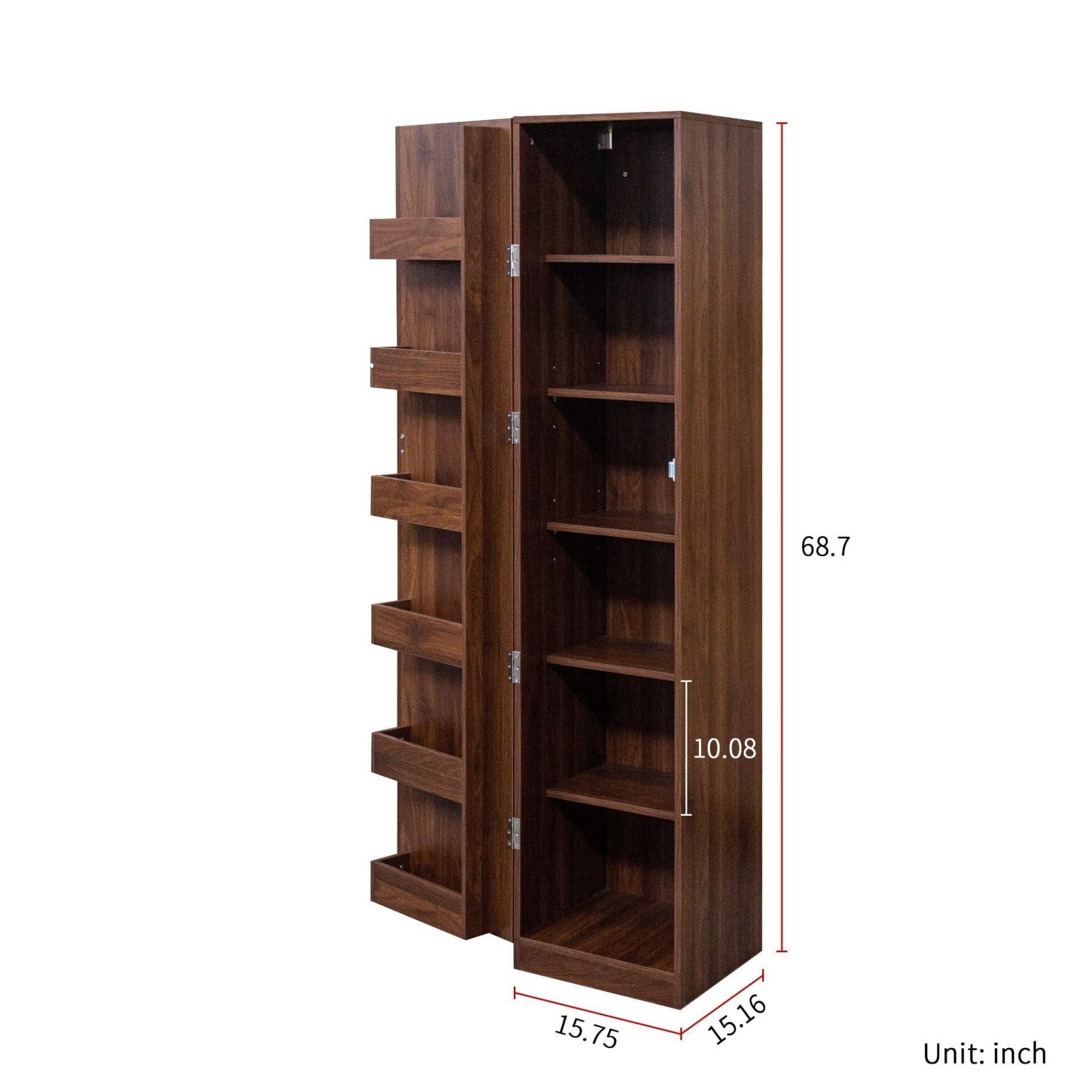 Kitchen Pantry Cabinet with Doors and Shelves, Tall Freestanding Storage Cabinet with Side Racks & Adjustable Shelves, Wooden Buffet Sideboard for Kitchen, Dining Room, Living Room, Walnut