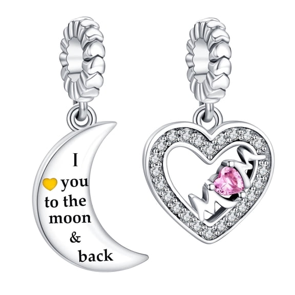 ROSIANNA 925 Sterling Silver Charm for Bracelets Mom Heart Moon 2pcs Dangle Charms Women Bracelet Charm