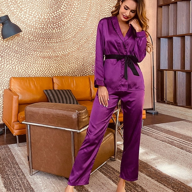 VOIANLIMO Fashion And Elegant Solid Color Satin Ice Silk Pajamas