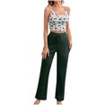 thumbnail image 2 of Puntoco Conjunto de pijama cómodo para mujer, con estampado de flores, moderno, informal, con tirantes ajustables, para el hogar, 2 of 4