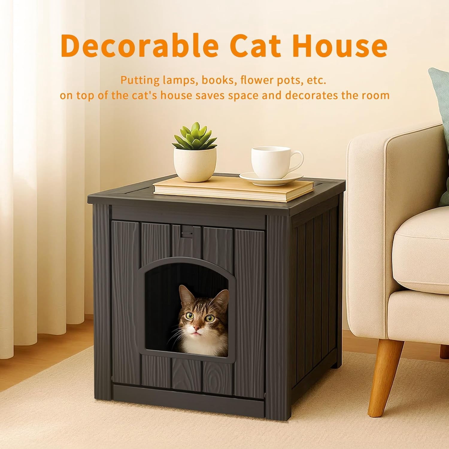 LEHOME Outdoor Cat House -Weatherproof Resin Cat Houses for Cats, Durable, Easy Assembly,cat Igloo Outdoor，Durable & Insulated Shelter for Garden, Patio, or Backyard（Black，18.46 * 23.62 * 21.42）