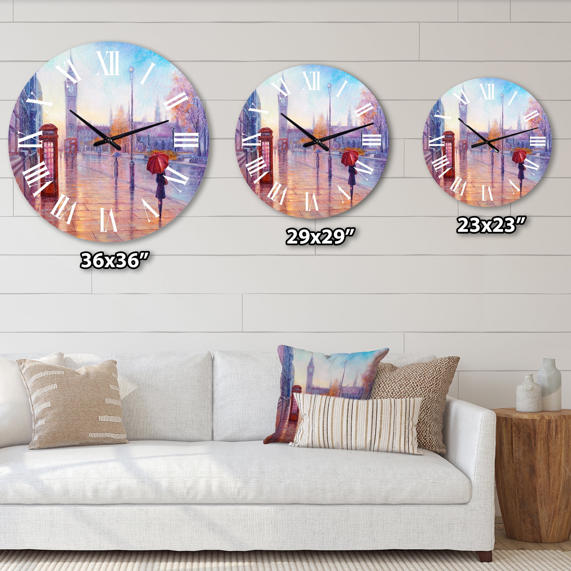 Designart 'Big Ben And Woman With Red Umbrella In London' French Country Wall Clock