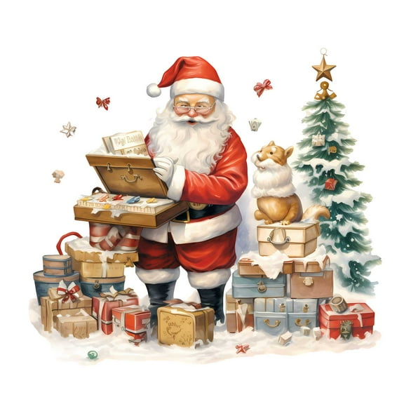 SkyOlla Merry Christmas Santa Sleigh & Tree Wall Sticker – Holiday Vinyl Decor for Living Room, Bedroom & Home – Self Adhesive Decorative Art | Pack of 2