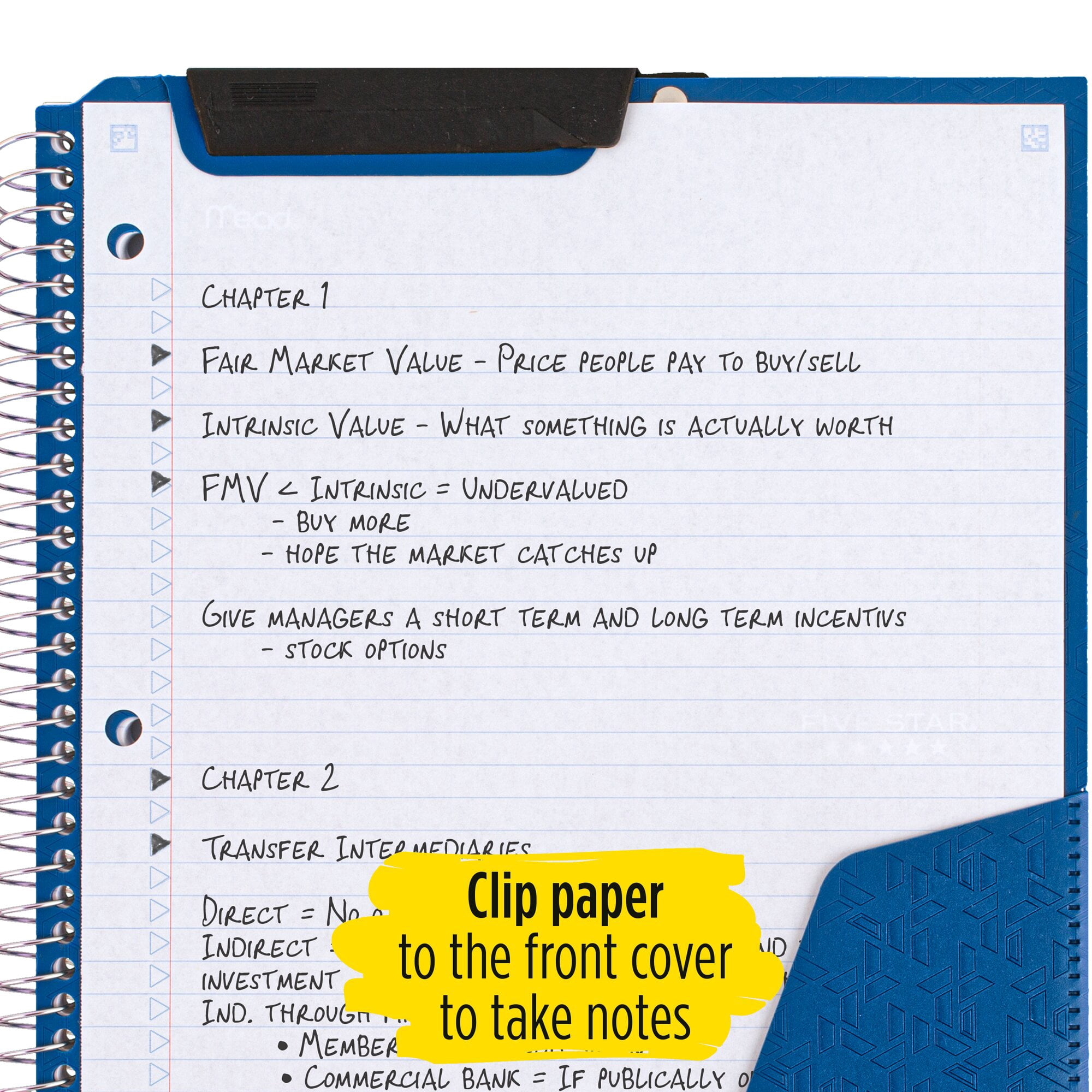 Five Star® Clip 'N Store Wire-Bound Notebook, 8-1/2" x 11", 1-Subject, College Ruled, 100 Sheets, Pacific Blue