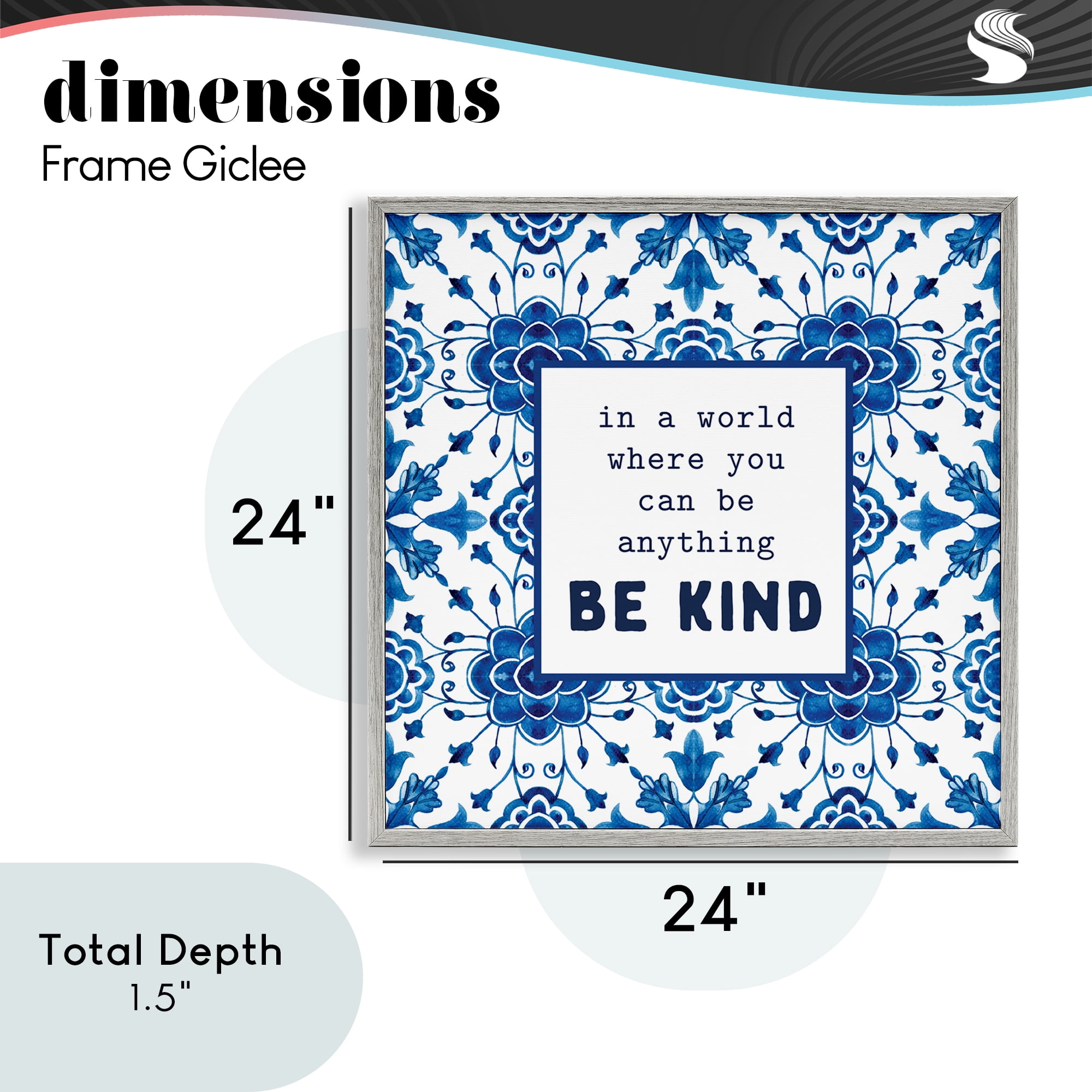 Patterned Be Kind Encouragement Gray Framed Giclee Art, design by Lettered and Lined