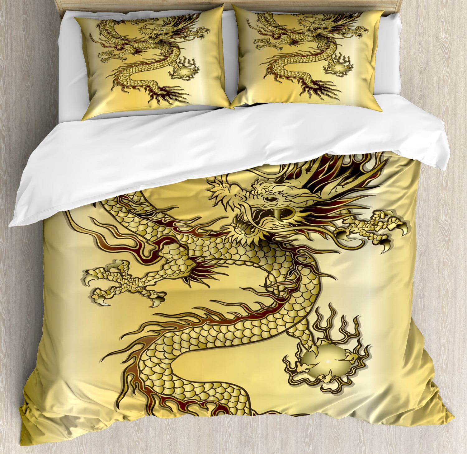 Dragon Duvet Cover Set, Chinese Snake Dragon Theme Background Eastern
