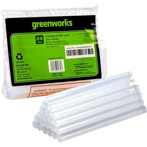 Greenworks 24Pcs Full Size Hot Glue Stick, 6" x 0.43" Clear All Temperature Stick for DIY Craft, Sealing and Repairing, Compatible with Most Glue Guns