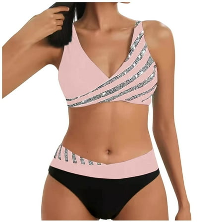 Luxalzxs High Waisted Bikini Sets for Women Sexy V-Neck Push Up High Leg Thong Two Piece Swimsuits Bathing Suit Beachwear Swimwear