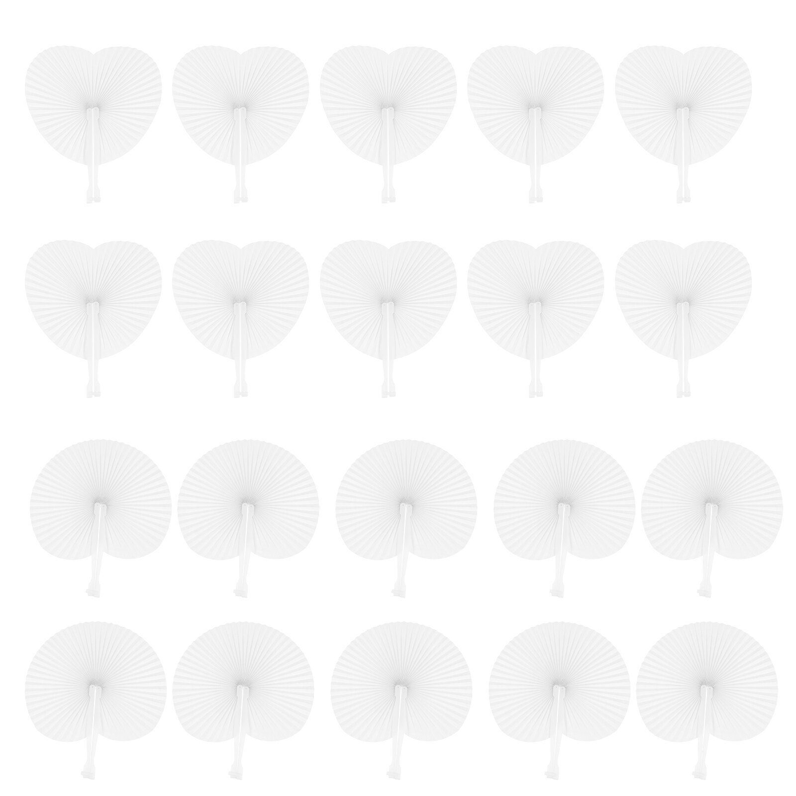 20pcs White Folding Fans Round and Heart Shaped Handheld Folding Paper