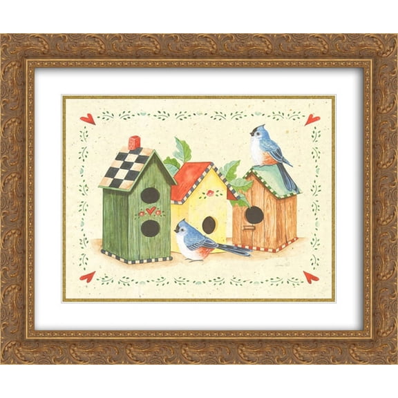 Birds and Birdhouses 3 2x Matted 18x15 Gold Ornate Framed Art Print by S. West