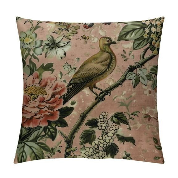 Orinice Blush Cushion Cover Chinoiserie Pillow Animal Vintage Bird Flower Asian Throw Pillow Covers Double Side Farmhouse Accent Home Decorative Toss for Living Room Sofa White Linen White
