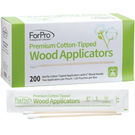ForPro Premium Cotton-Tipped Wood Applicators 200-Count Sterile Cotton Swabs with 6 Wood Handle for Medical Personal Care Travel Individually Wrapped in Pairs ForPro Premium Cotton-Tipped Wood Applicators 200-Count Sterile Cotton Swabs with 6 Wood Handle for Medical Personal Care Travel Individually Wrapped in Pairs