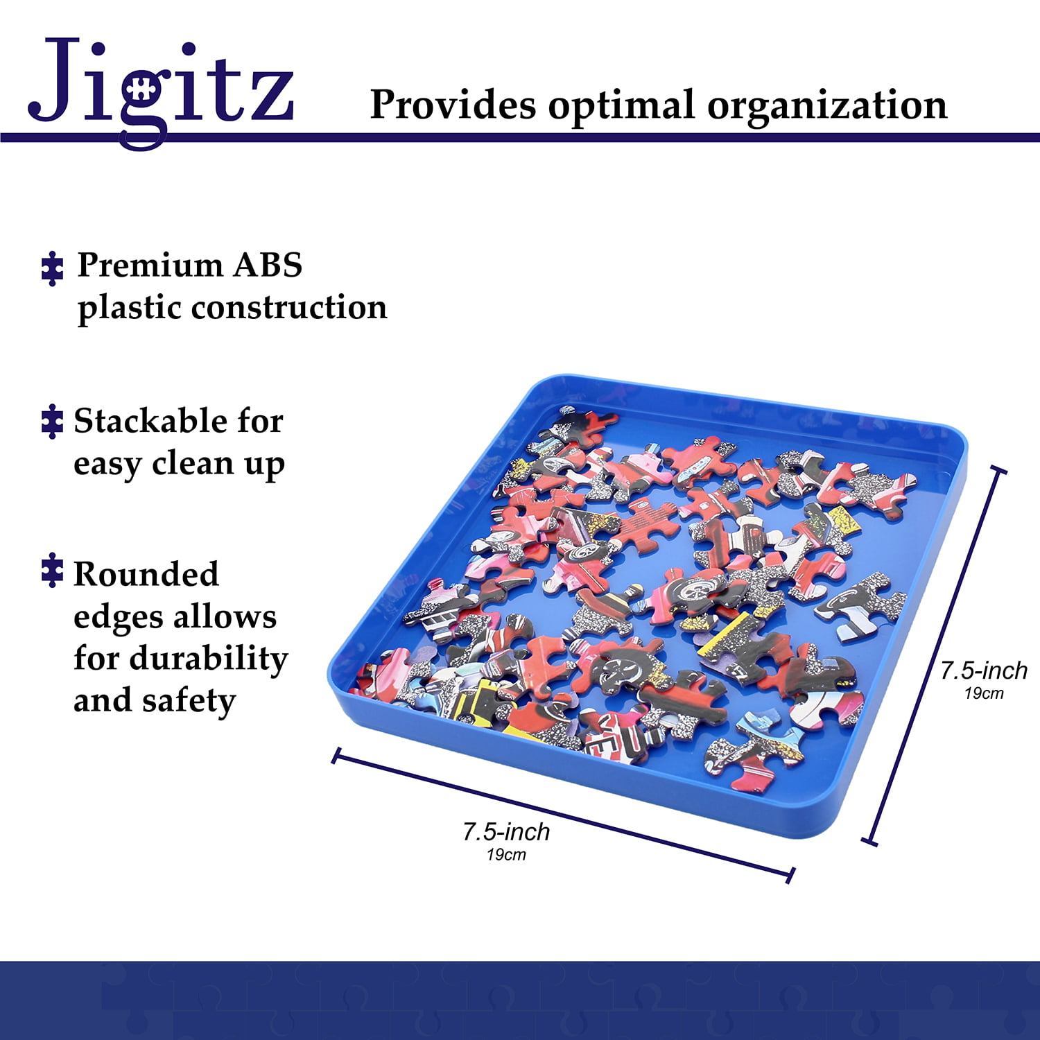 Jigitz Jigsaw Puzzle Sorter Trays 7.9 x 7.9 - 6PK Plastic Puzzle Organizer  Trays in Blue