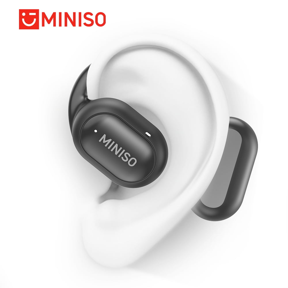Miniso Open-ear Wireless Earbuds with Smart Touch Screen Case, Bluetooth 6.0, ENC Clear Calls, IPX5 Waterproof, Black