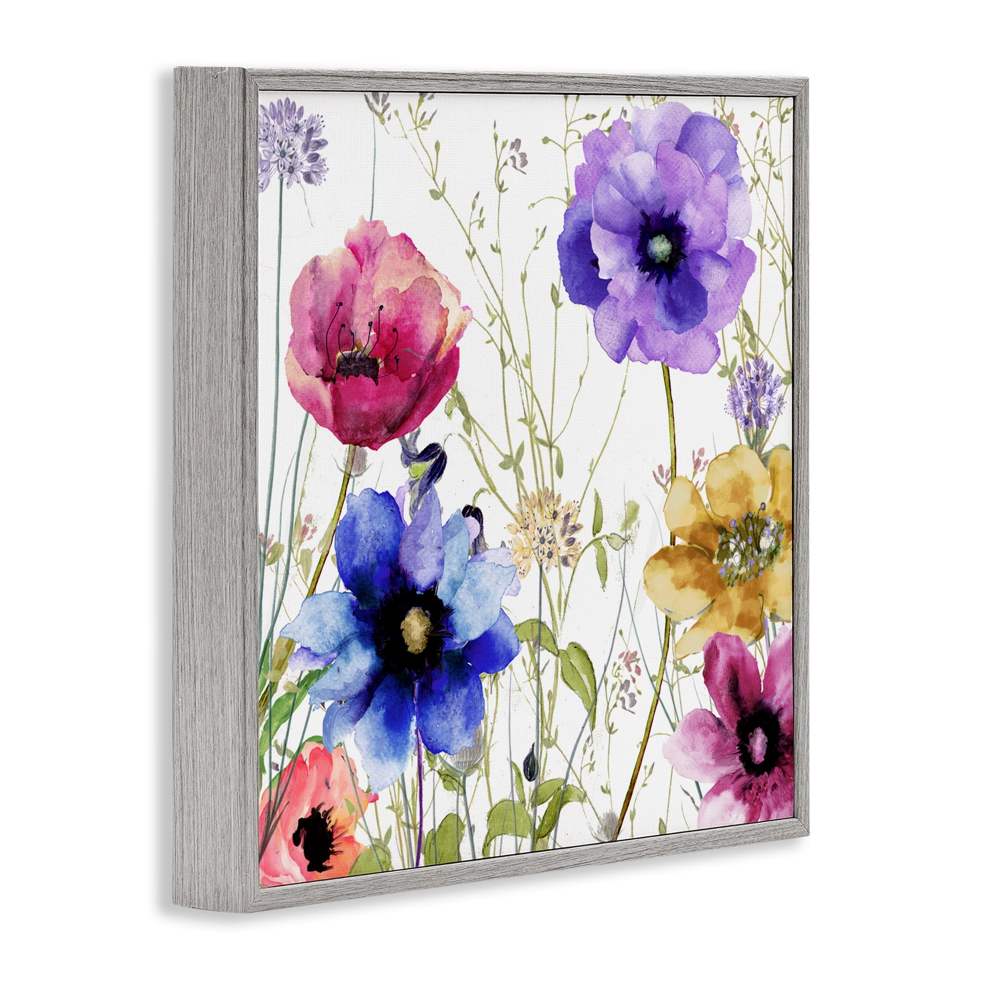 Modern Spring Garden Flowers Gray Framed Giclee Art, design by Sasha