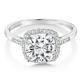thumbnail image 2 of Gem Stone King 2.50 Cttw 10K White Gold Forever One Charles & Colvard Moissanite and Diamond Accent Women Halo Engagement Ring | Cushion Cut 8MM (Size 9), 2 of 8