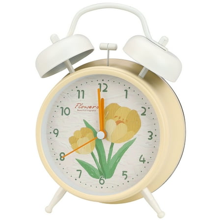 Unique Bargains Floral Vintage Metal Alarm Clock Yellow 4.6L x 2.2W x 6.6H