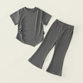 thumbnail image 7 of Two Piece Kids Ribbed Outfit Girls Asymmetrical Hem Crop Tees Wide Leg Pants Casual Summer Fashion Clothes Lounge Wear 12 Years, Gray, 7 of 7