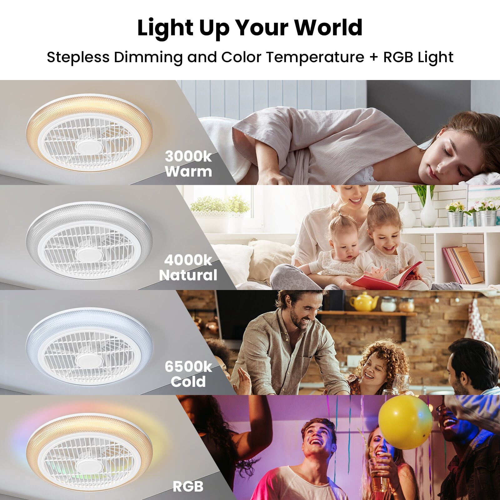 BLITZWILL 16" Ceiling Fan with Lights, With RGB Back Ambient Light,Remote & APP Control,Dimmable Color Temperature and 6 Wind Speeds & Timing,Bladeless Enclosed Ceiling Fans