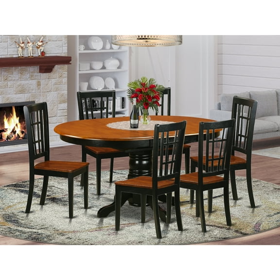 East West Furniture Kenley 7-piece Wood Dining Table Set in Black/Cherry