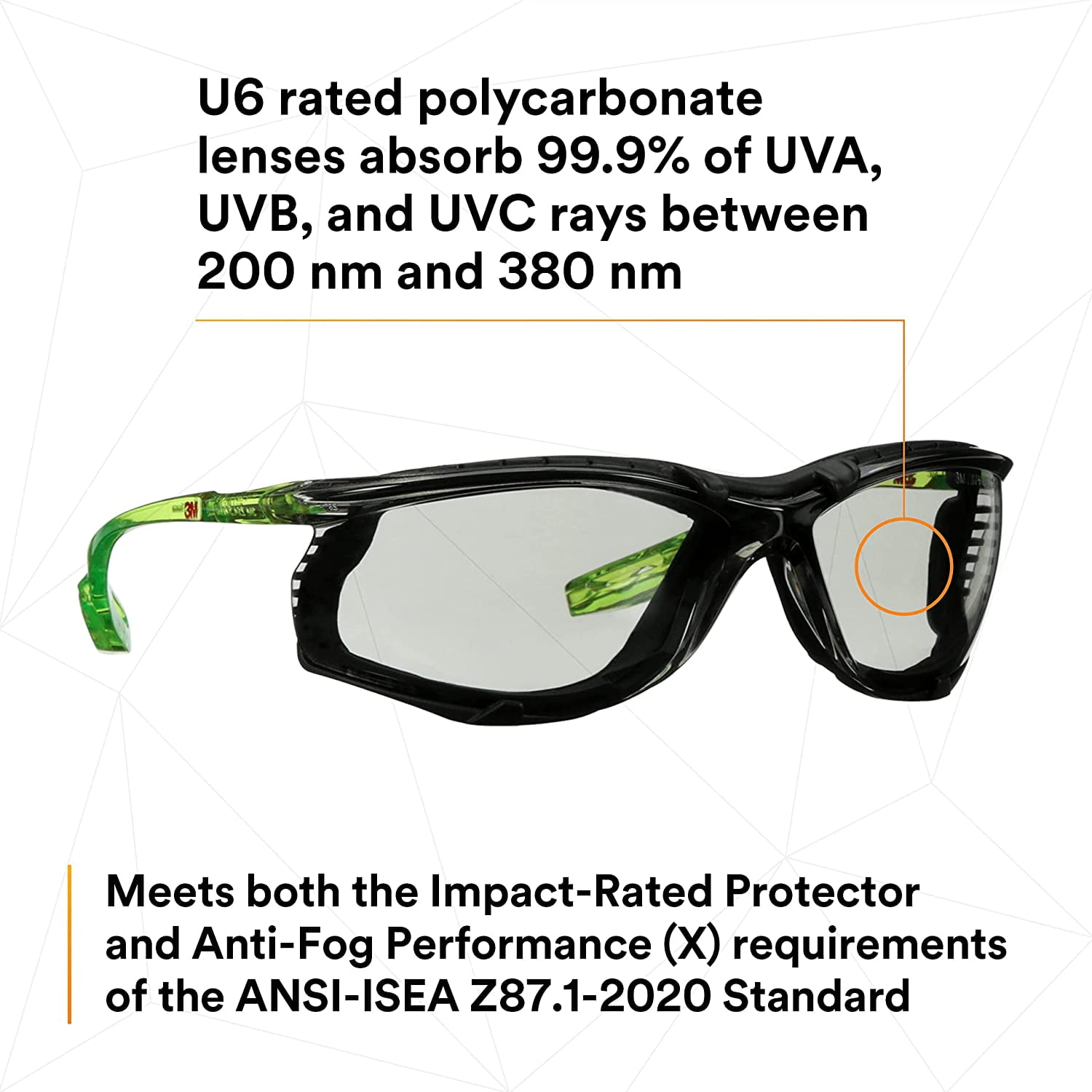 3m Safety Glasses,Foam Lined,Unisex SCCS07SGAF-GRN-F