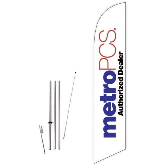 Cobb Promo Metro PCS Authorized Dealer White Feather Flag with Complete 15ft Pole kit and Ground Spike