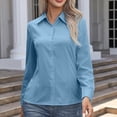 thumbnail image 5 of Button Down Shirts for Women Wrinkle Free Long Sleeve Collared Dress Blouses Casual Work Office Tunics Tops Light Blue S, 5 of 7