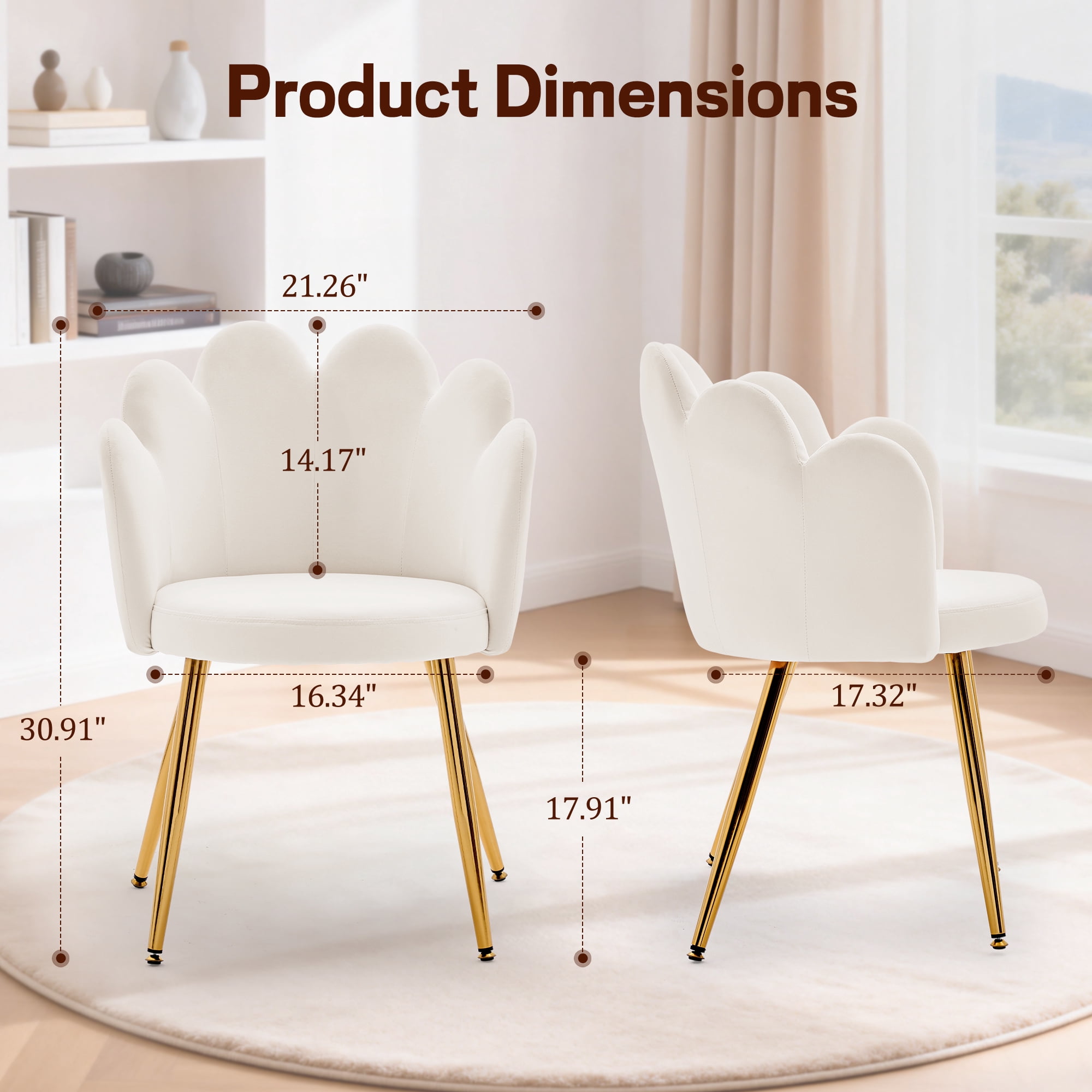Korser Vanity Makeup Chair Comfy Accent Chair Small Office Chair with Flower Back and Lumbar Pillow for Living Dining Room,Bedroom,Velvet,Beige