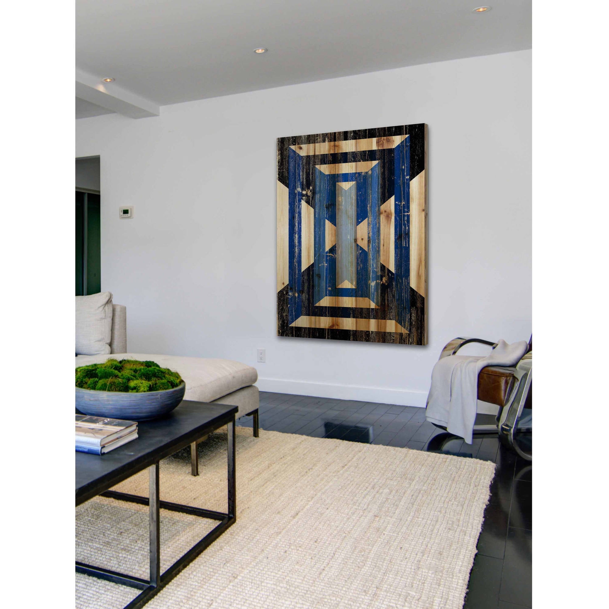 Marmont Hill - "Blue Rectangles" Painting Print on Natural Pine Wood