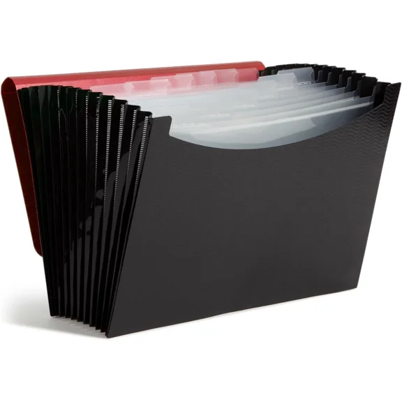 Smead 12 Pocket Poly Expanding File Folder Flap Closure Red Black 13X9.5