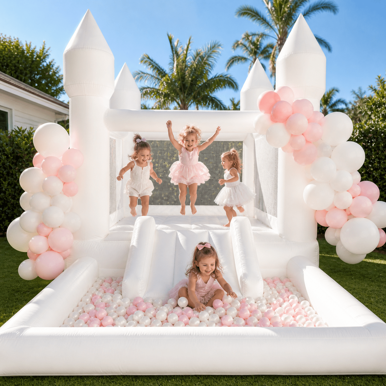 Connsann White Bounce House Oxford with Air Blower & Ball Pit for Kids Birthday Party, 13' x 8' x 8'
