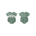 thumbnail image 2 of Baby Toddler Girls Summer Sweet Romper 3 6 12 18 Months Infant Short Sleeve Doll Collar Tractor Embroidery Plaid Romper, 2 of 9